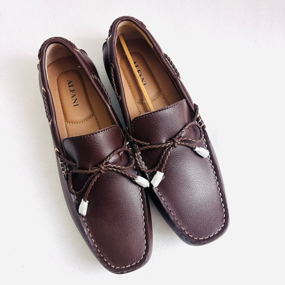 NWT Alfani Brown Pebble Leather Square Toe Tanner Driver Loafers Shoes 9.5 main image 10